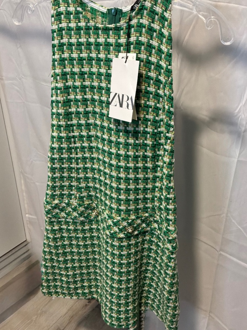ZARA Houndstooth Textured Pinafore Dress